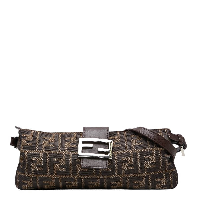 フェンディ ズッカ ショルダーバッグ ブラウン キャンバス レザー レディース FENDI 【中古】