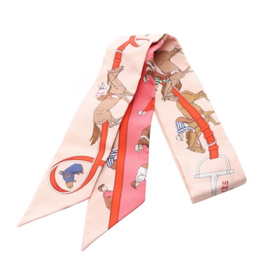 エルメス HERMES ツイリー TURF LES COURSES リボン スカーフ 衣料品 シルク シルク ピンク レディース ピンク系 / マルチカラー H061144S 【中古】