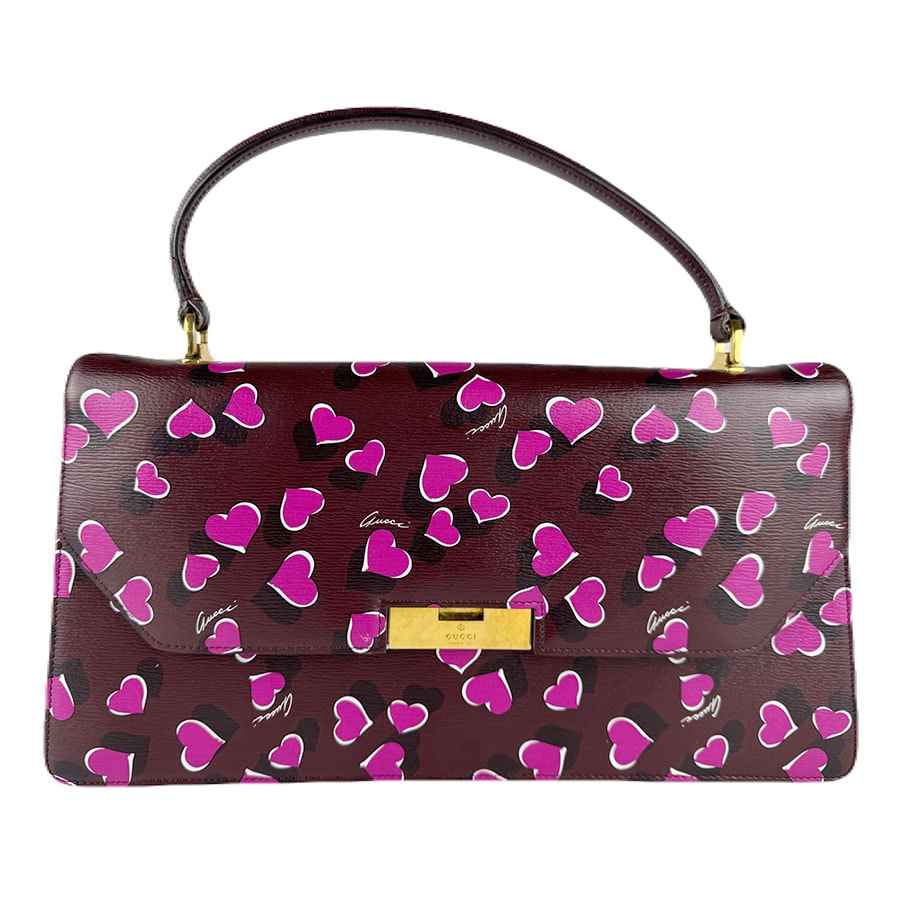 グッチ GUCCI ハンドバッグ ハートビート レザー ボルドー×ピンク レディース 338968【中古】 z8906