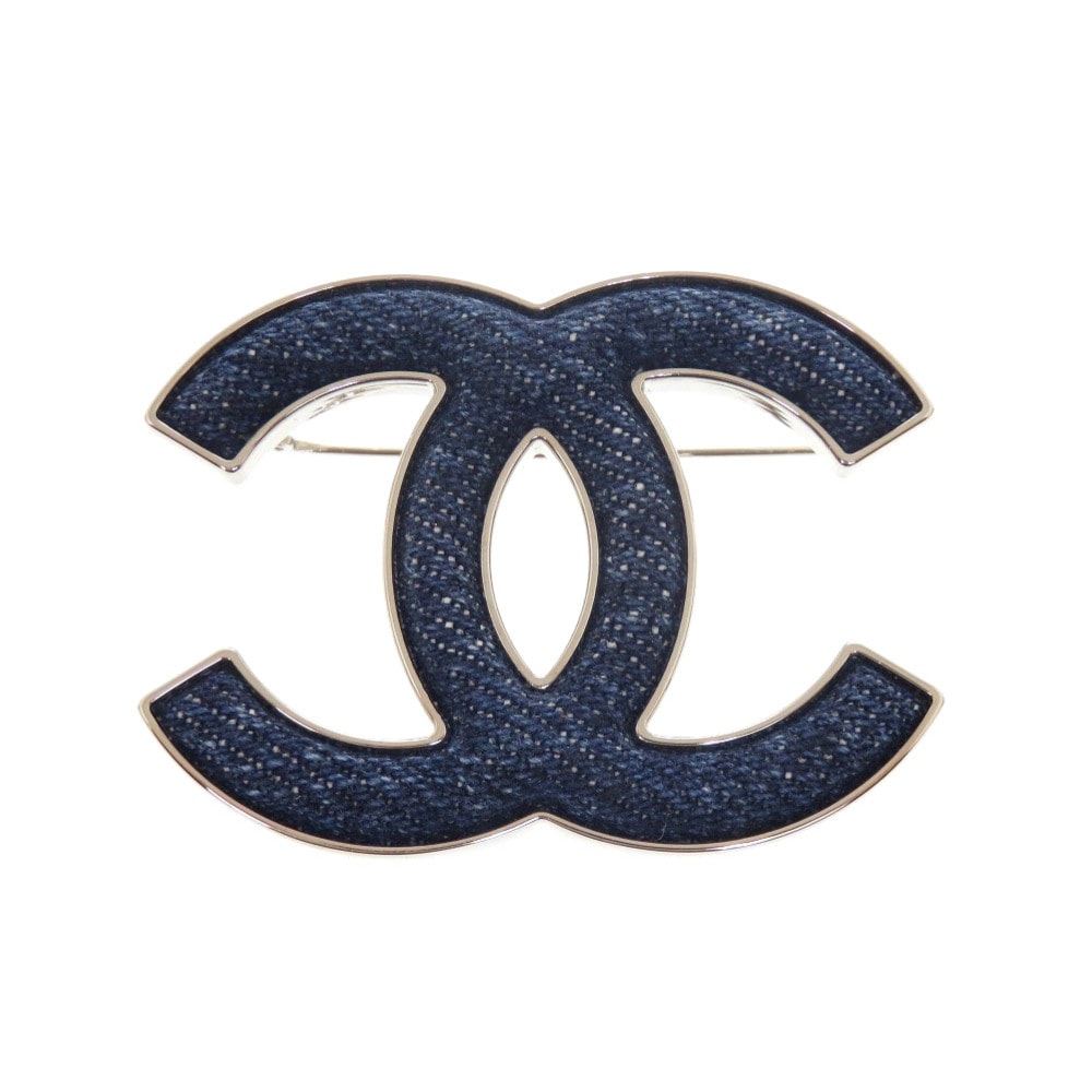 A (未使用に近い)】シャネル ココマーク デニム ネイビー ブローチの