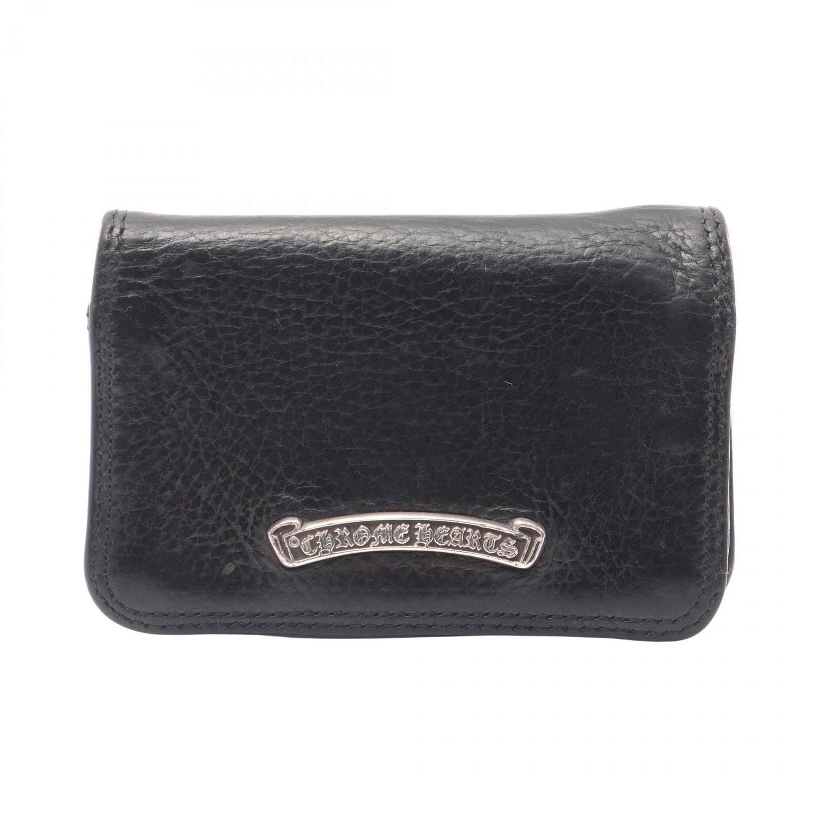 クロムハーツ CHROME HEARTS CARD CASE 2 SCROLL LABEL カードケース アクセサリー レザー メンズ ブラック系 【中古】