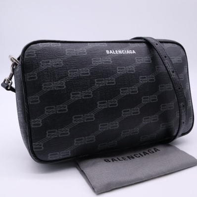極美品 BALENCIAGA バレンシアガ BBモノグラム ショルダーバッグ 702723 ショルダーバッグ ブラック グレー コーティングキャンバス メンズ