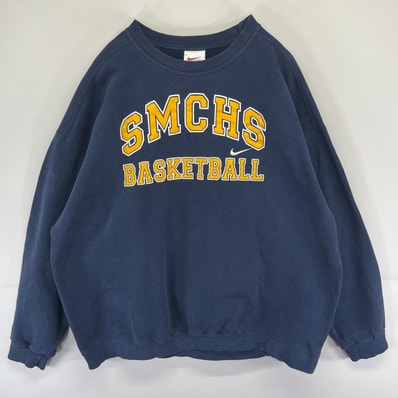 古着 90's/90年代 ナイキ NIKE スウェット 大きいサイズ ロゴ 刺繍 プリント 内厚 トレーナー カレッジ 2XL ネイビー系 メンズ