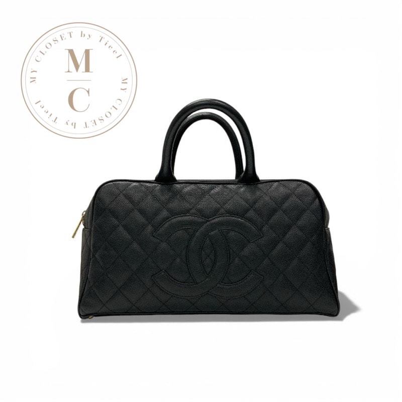 シャネル CHANEL ハンドバッグ ブラック ゴールド マトラッセ ココマーク ボストンバッグ