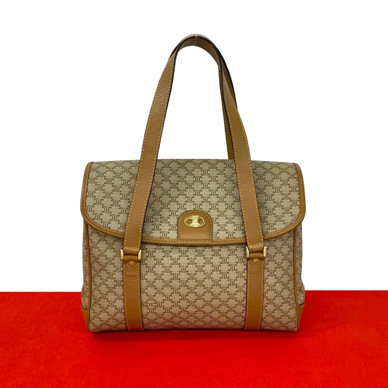 CELINE セリーヌ マカダム ブラゾン 柄 レザー PVC ハンドバッグ ブラウン
 25812
