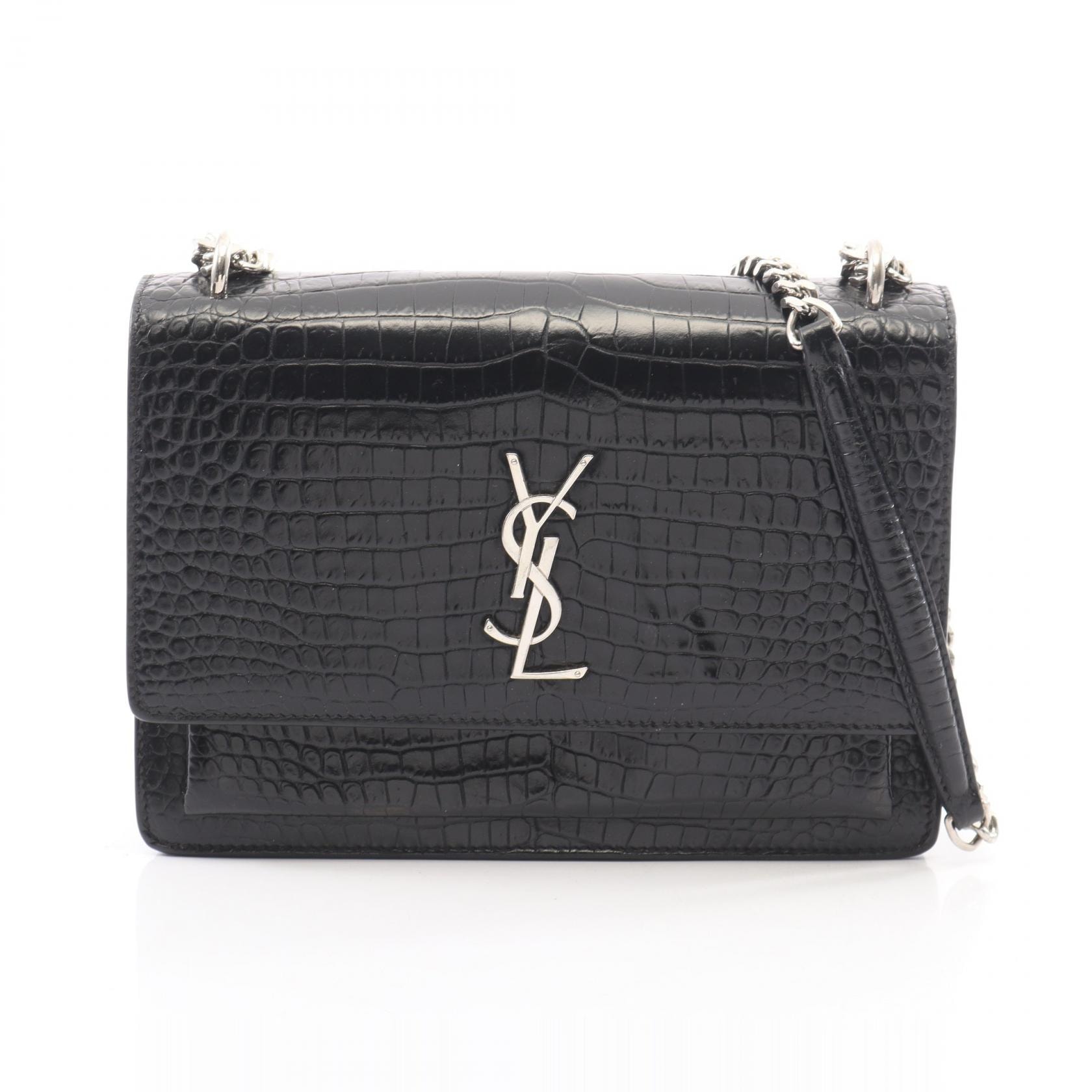 サンローランパリ SAINT LAURENT PARIS サンセット クロコ型押し ショルダーバッグ バッグ レザー レディース ブラック系 【中古】