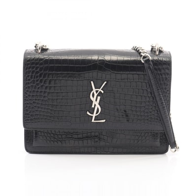 サンローランパリ SAINT LAURENT PARIS サンセット クロコ型押し ショルダーバッグ バッグ レザー レディース ブラック系 【中古】