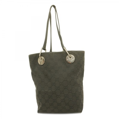 ★最終価格【6cc3963】グッチ トートバッグ GGキャンバス 120840 キャンバス ブラック シルバー金具【中古】レディース
