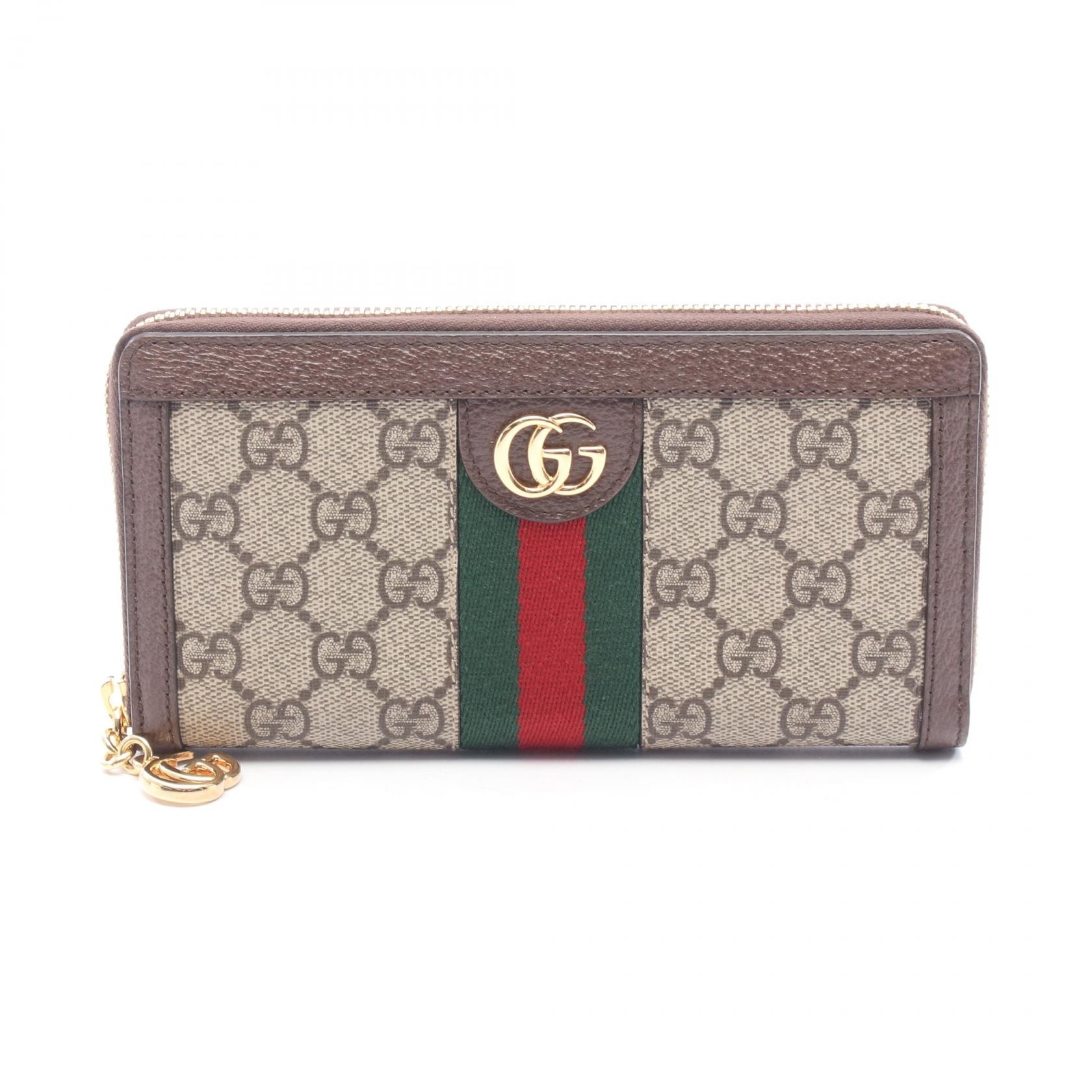 グッチ GUCCI オフィディア GGスプリーム シェリーライン ラウンド長財布 財布 レザー PVC レディース ベージュ系 / ブラウン系 / マルチカラー 523154 【中古】