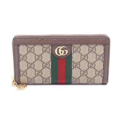 グッチ GUCCI オフィディア GGスプリーム シェリーライン ラウンド長財布 財布 レザー PVC レディース ベージュ系 / ブラウン系 / マルチカラー 523154 【中古】