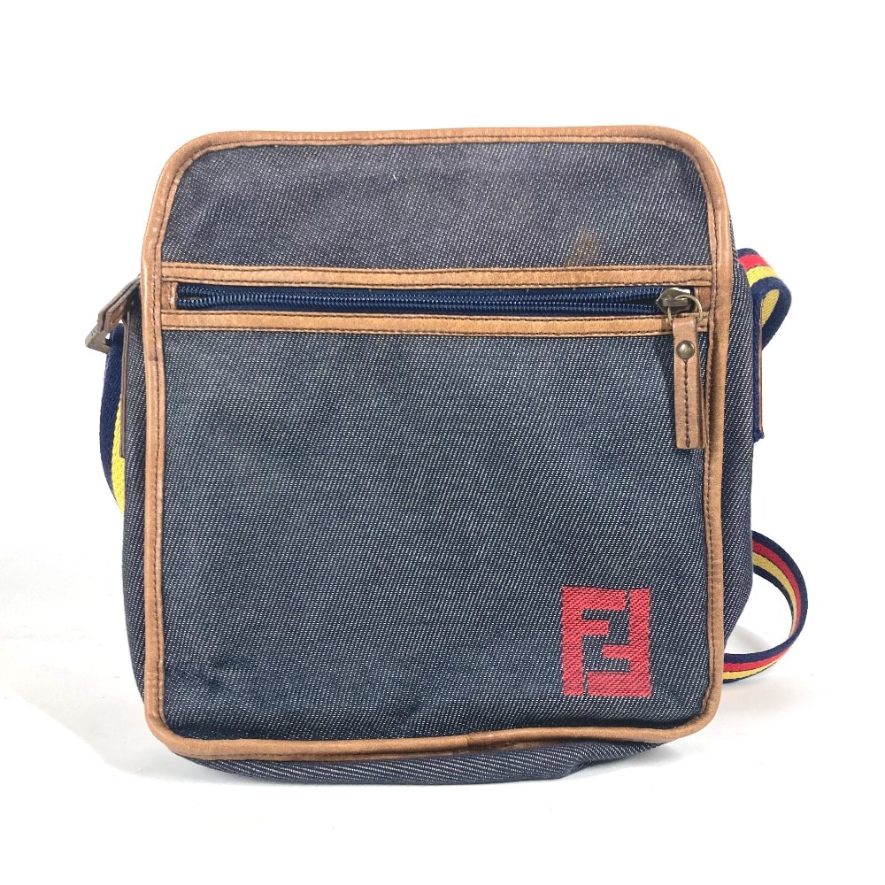 フェンディ FENDI ロゴ ポシェット 斜め掛け カバン ショルダーバッグ デニム ブルー