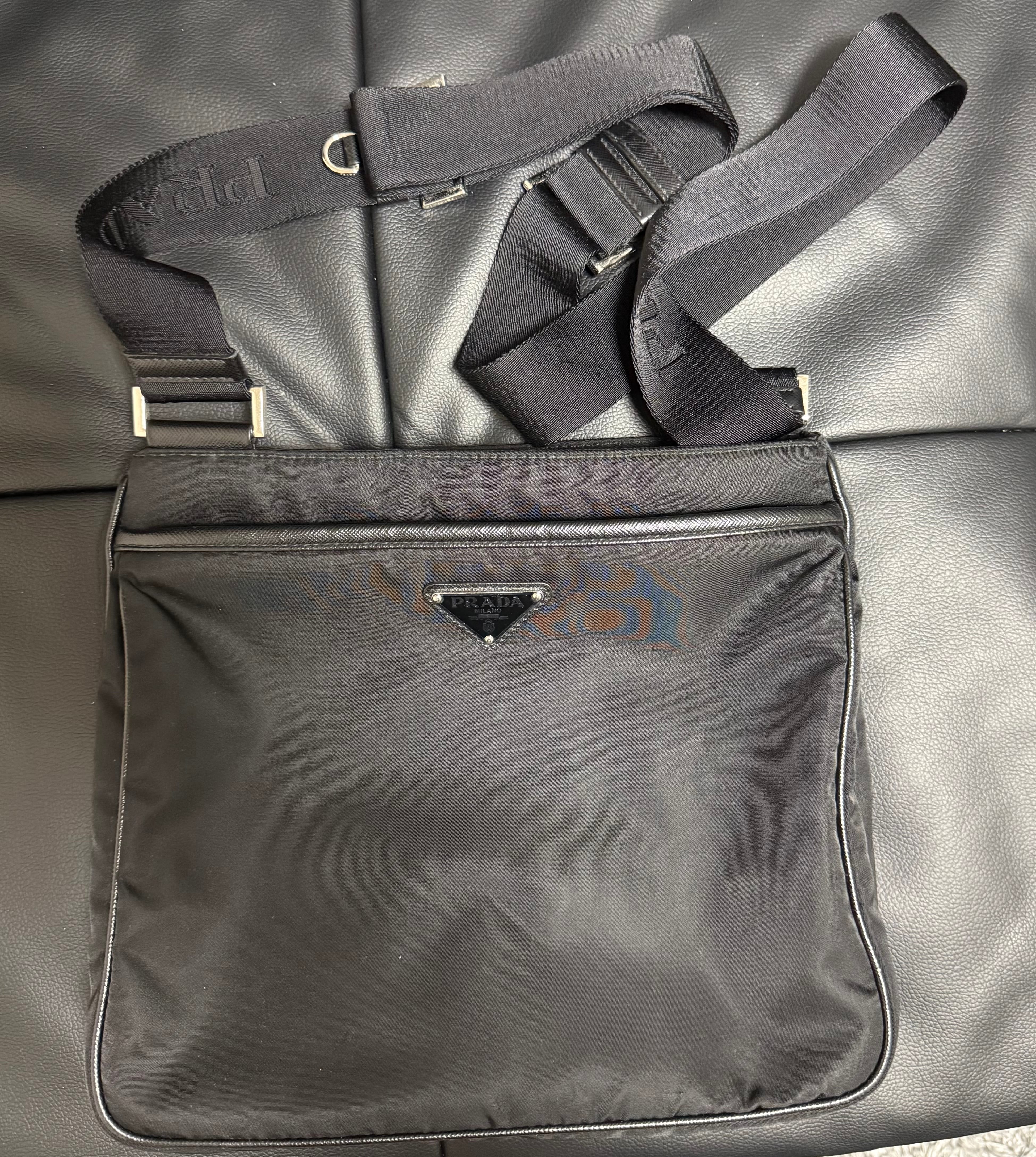 PRADA Re-Nylon and Saffiano Leather Shoulder Bag "Black"
