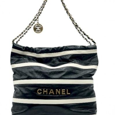 CHANEL シャネル ハンドバッグ CHANEL22 スモール シャイニーカーフスキンハンドバッグ トートバッグ ブラック ホワイト ゴールド ★美品★ 【全国送料無料】