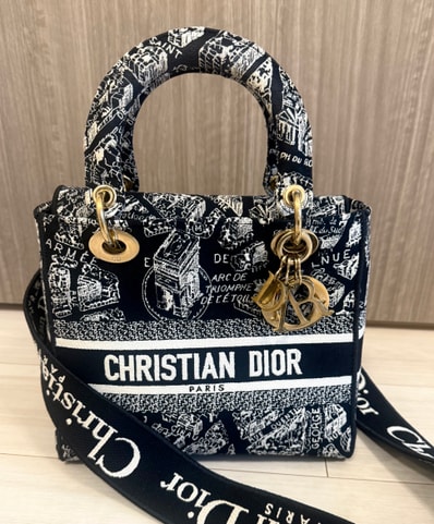 Dior Medium Lady D Lite Bag Plan de Paris Embroidery "Black/White"