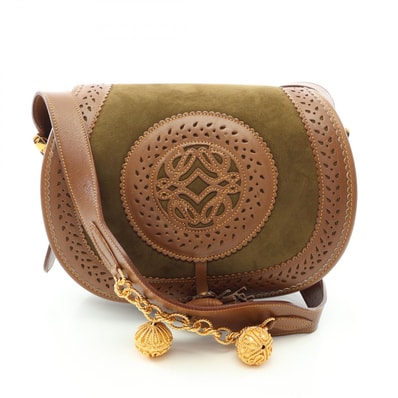 ロエベ LOEWE セビリアコレクション アナグラム ショルダーバッグ バッグ スウェード レザー レディース カーキ系 / ブラウン系 【中古】