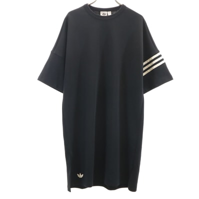 美品 adidas アディダス トレフォイルロゴ 半袖 ワンピース XL ブラック系