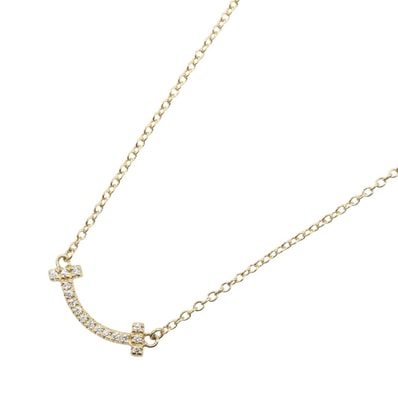 ティファニー TIFFANY&CO Tスマイル ミニ ネックレス ダイヤ ネックレス ジュエリー K18(イエローゴールド) ダイヤモンド レディース ゴールド系 / クリア系 【中古】