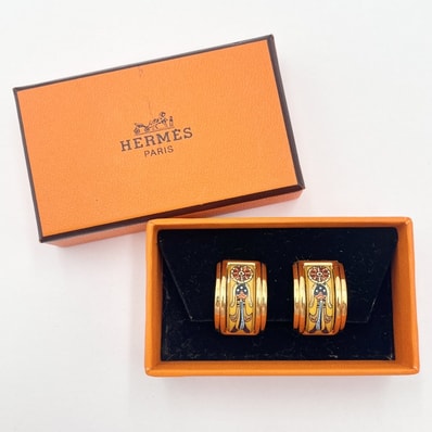 HERMES(エルメス)エマイユ イヤリング クリップ式 七宝焼 ゴールドカラー マルチカラー 箱付き【中古】