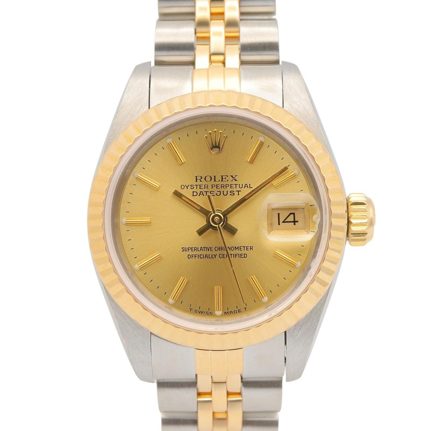 ロレックス ROLEX デイトジャスト E番 シャンパン バー 腕時計 時計 K18(イエローゴールド) ステンレススチール レディース ゴールド系 シャンパン 69173 【中古】