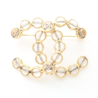 シャネル CHANEL ココマーク ブローチ アクセサリー GP(ゴールドメッキ) ラインストーン レディース ゴールド系 / クリア系 【中古】