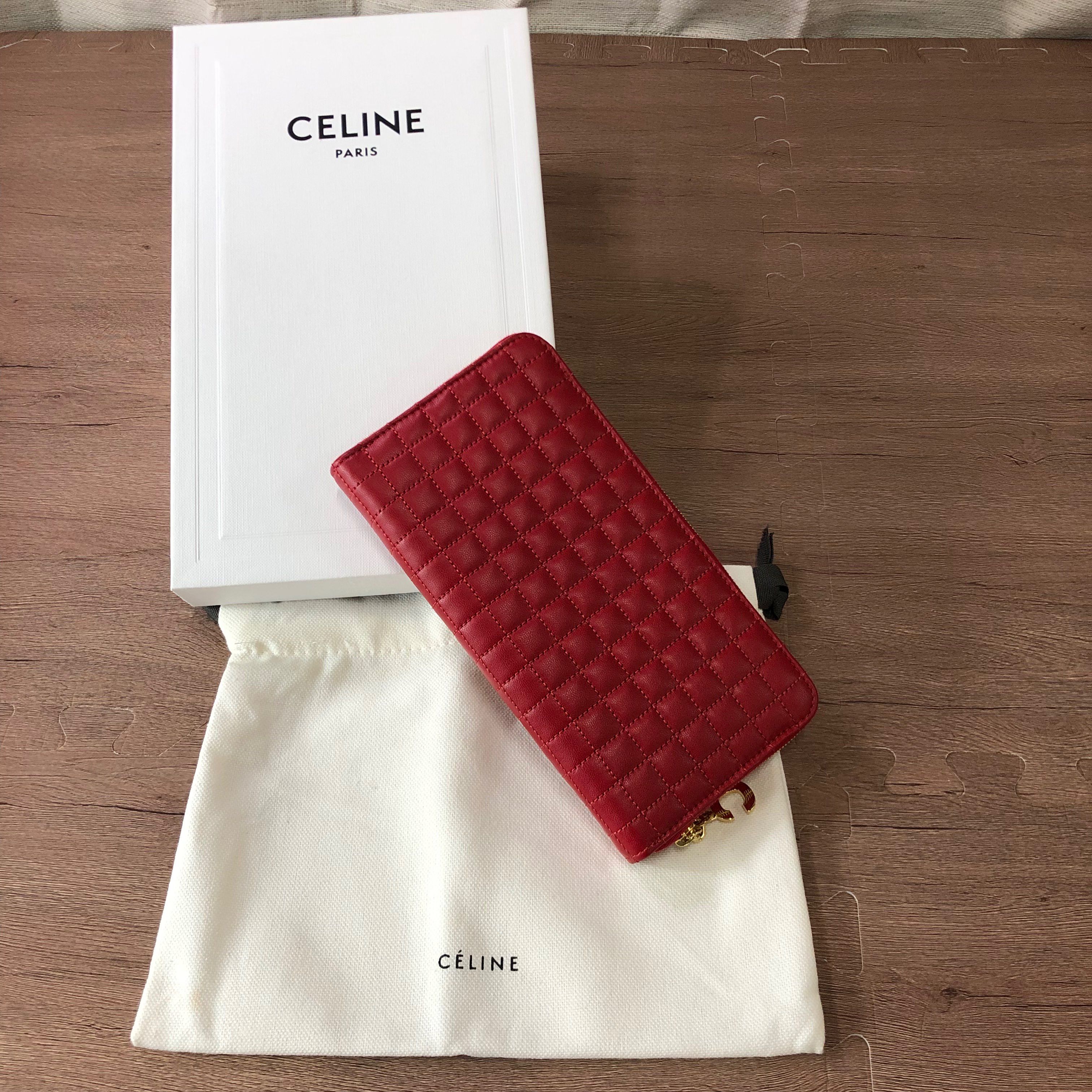 CELINE C charm Quilting Long Wallet "Red"