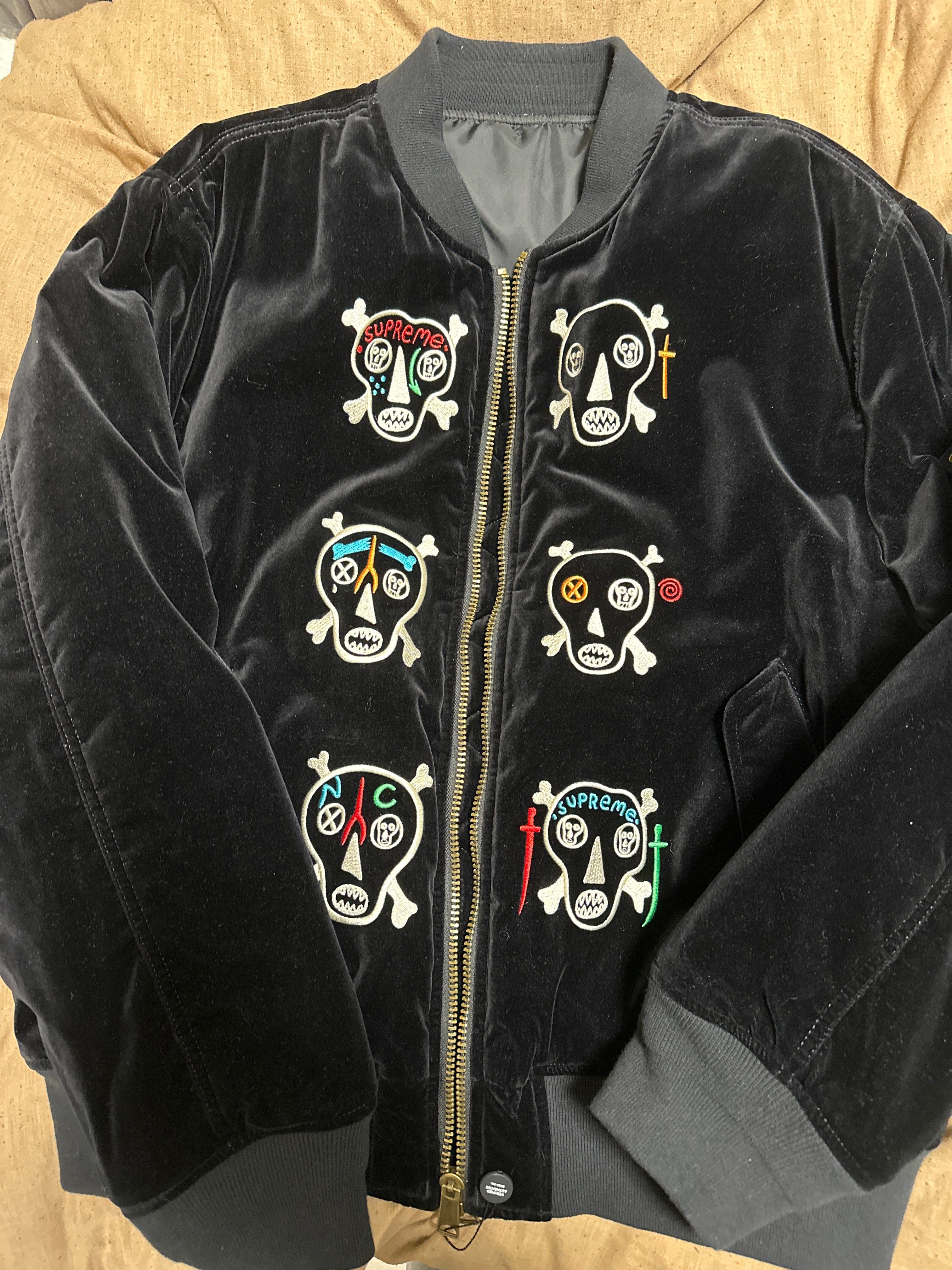 Supreme Clayton Patterson Skulls Embroidered Velvet MA-1 "Black"