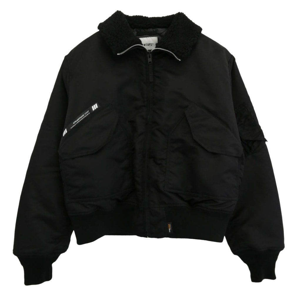 WTAPS ダブルタップス ジャケット 25AW 252TQDT-JKM02 ES JACKET NYLON. SATIN. CORDURA コーデュラナイロン 襟ボア ジャケット ブルゾン ブラック系 03【中古】