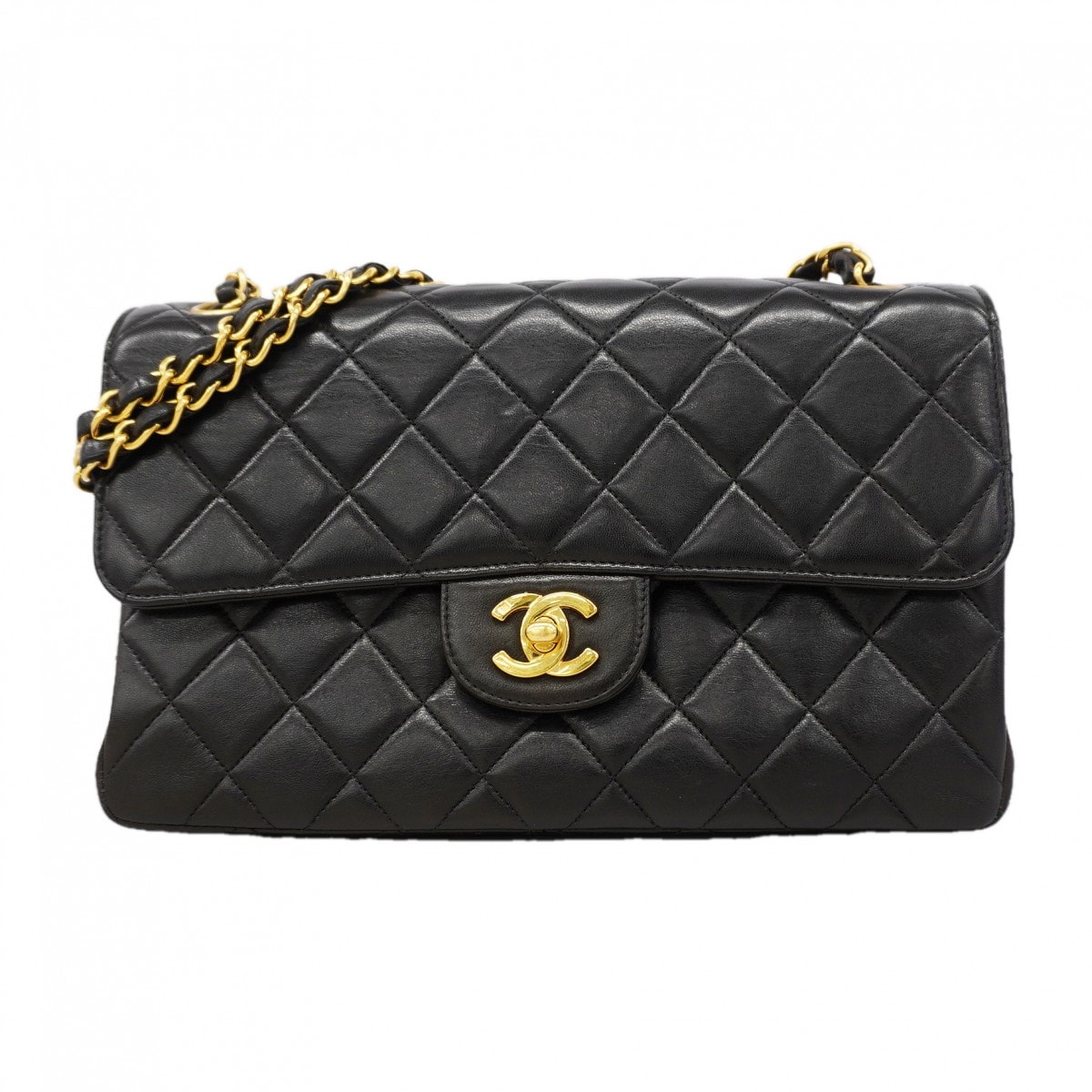 【6gd5184】シャネル ショルダーバッグ マトラッセ Wチェーン ダブルフェイス ラムスキン ブラック ゴールド金具【中古】レディース