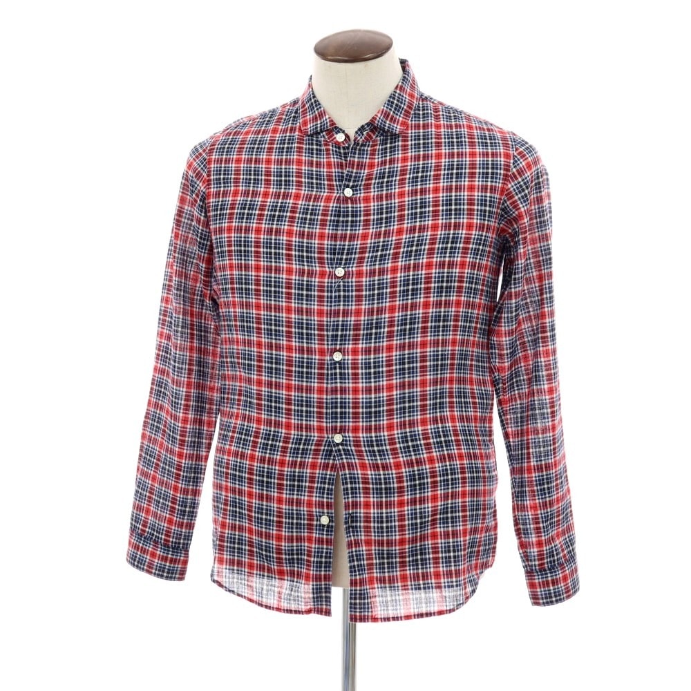 【中古】ザノースフェイス THE NORTH FACE ポリエステルコットンリネン チェック カジュアルシャツ レッドxネイビー【サイズL】【メンズ】