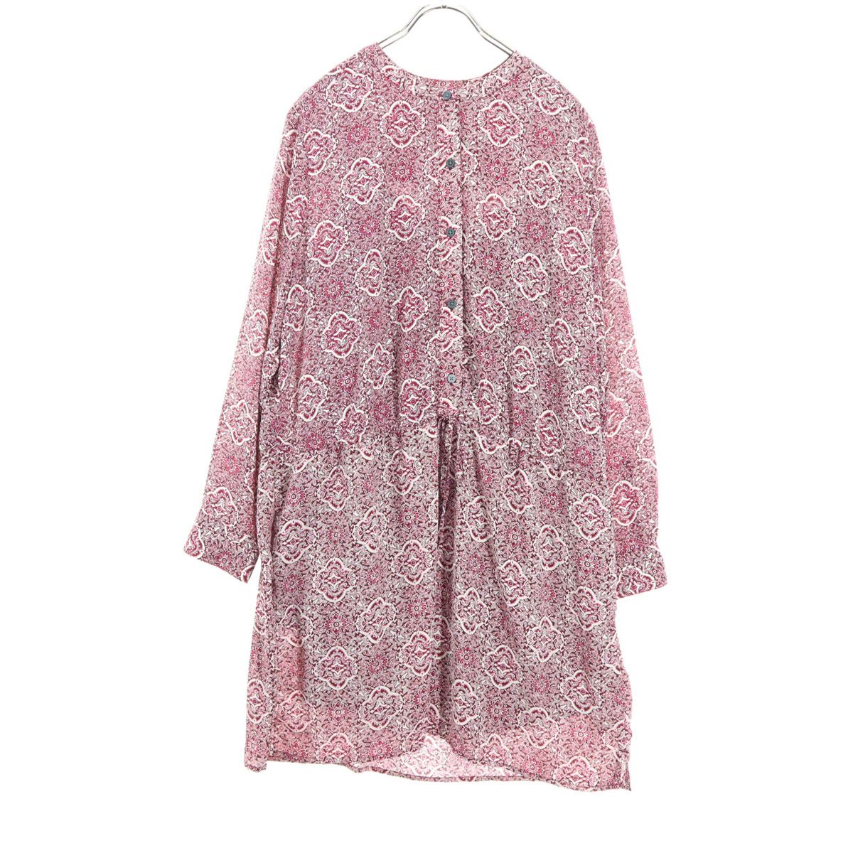 美品 GAP ギャップ 総柄 長袖 膝丈ワンピース L レッド系