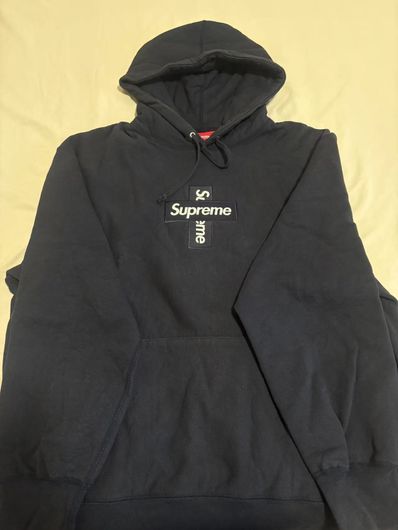 Supreme Cross Box Logo Hooded Sweatshirt "Navy"