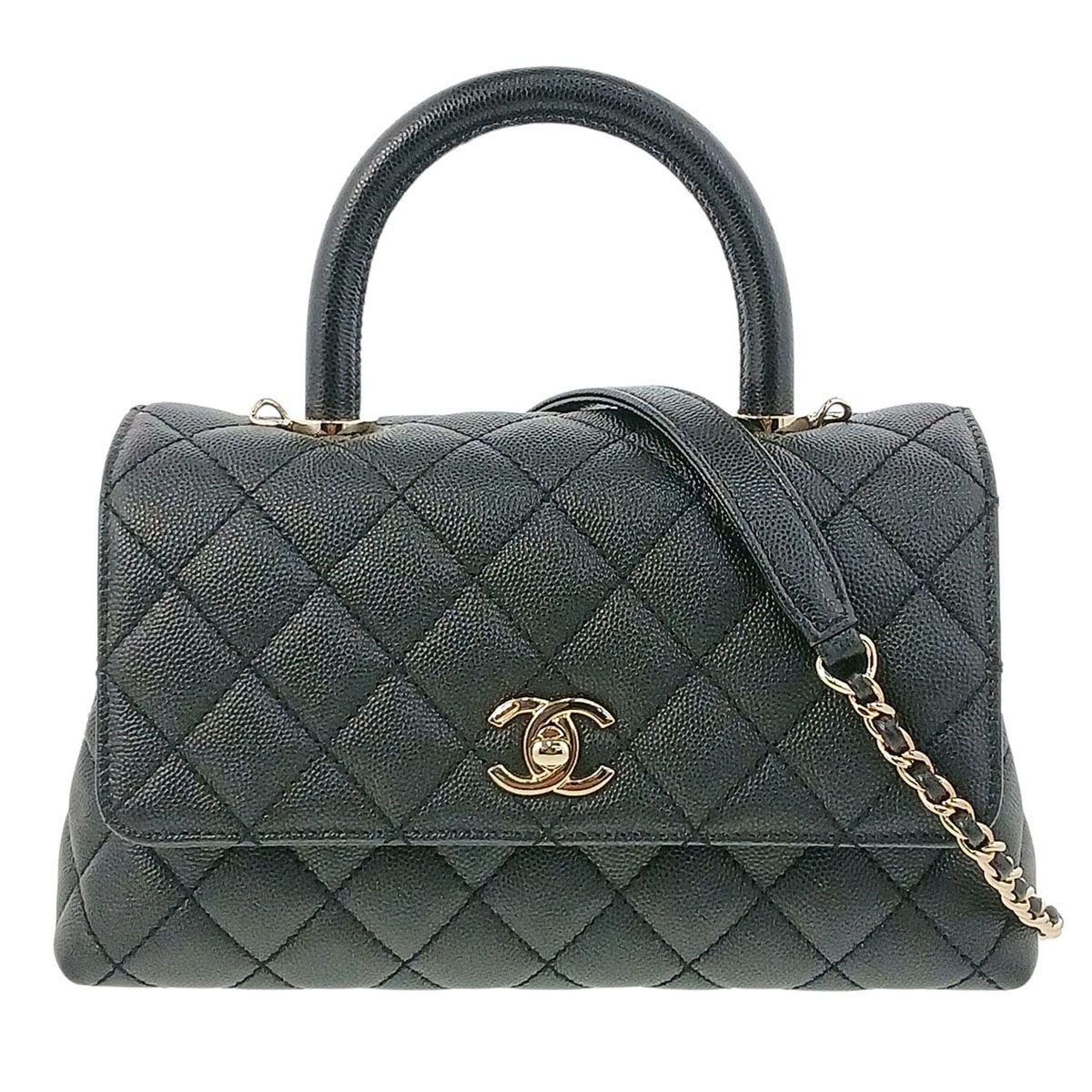 CHANEL シャネル ココハンドル XS 24 フラップバッグ マトラッセ 2WAY ショルダーバッグ ハンドバッグ A92990 キャビアスキン ブラック ゴールド金具 レディース【中古】