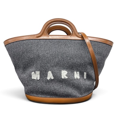 MARNI 極美品 マルニ トロピカリア フェルト 2way トートバッグ ショルダーバッグ BMMP0097Q1 フェルト レザー グレー ブラウン ハンドバッグ ショッピングバッグ クロスボディ Aランク 鑑定済 中古 マルニバッグ
