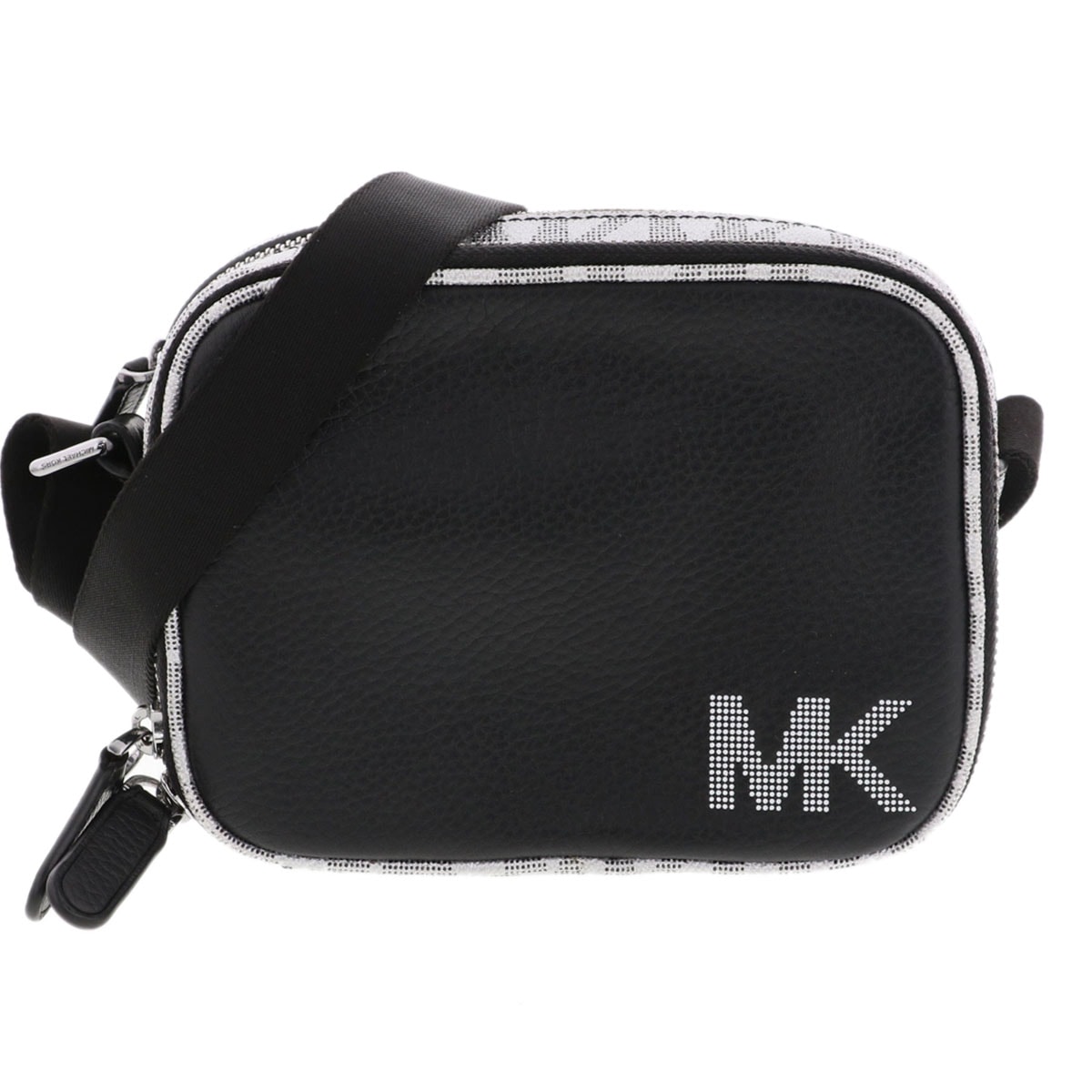 【再値下げ】 Michael Kors マイケルコース HUDSON ハドソン マイクロクロスボディバッグ ショルダーバッグ レザー ブラック ホワイト レディース【中古】