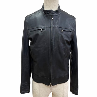 美品 エンメティ レザージャケット SAMUELE ダークネイビー メンズ 46