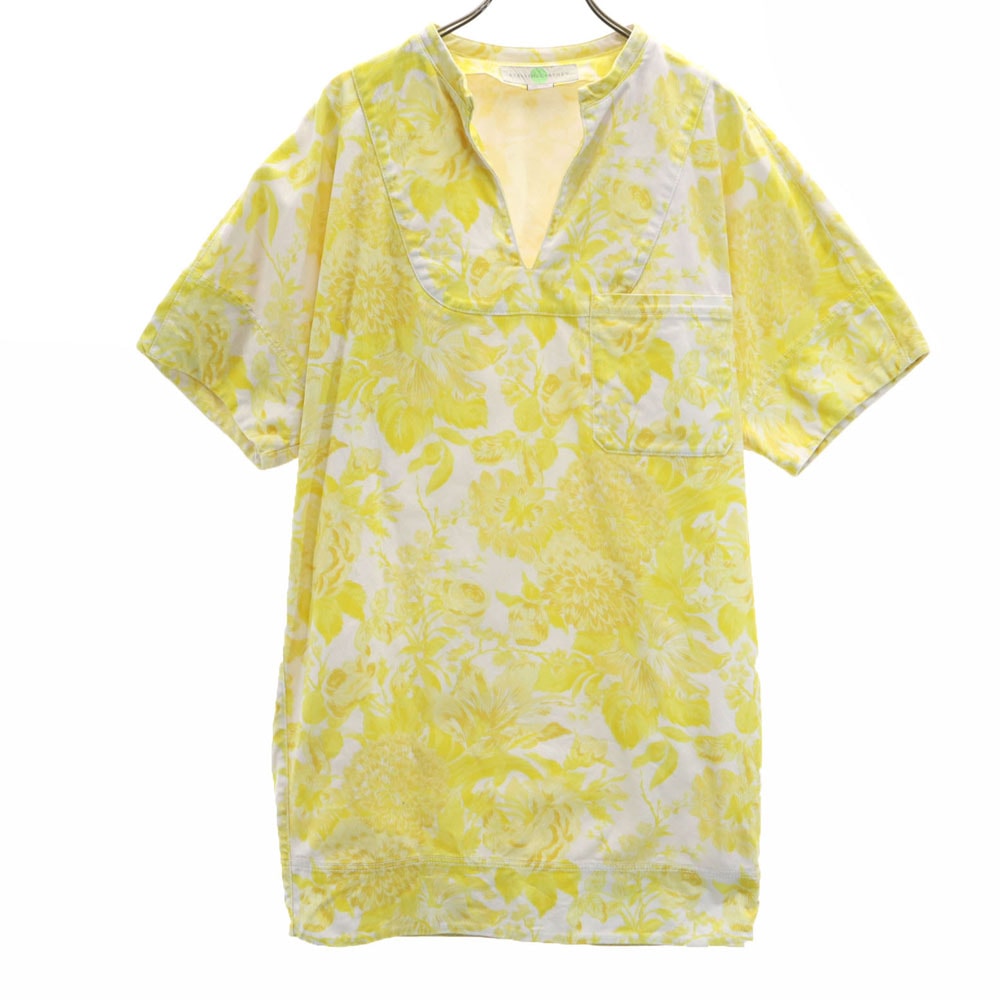 Stella McCartney ステラマッカートニー イタリア製 花柄 半袖 スキッパー ワンピース 36 イエロー