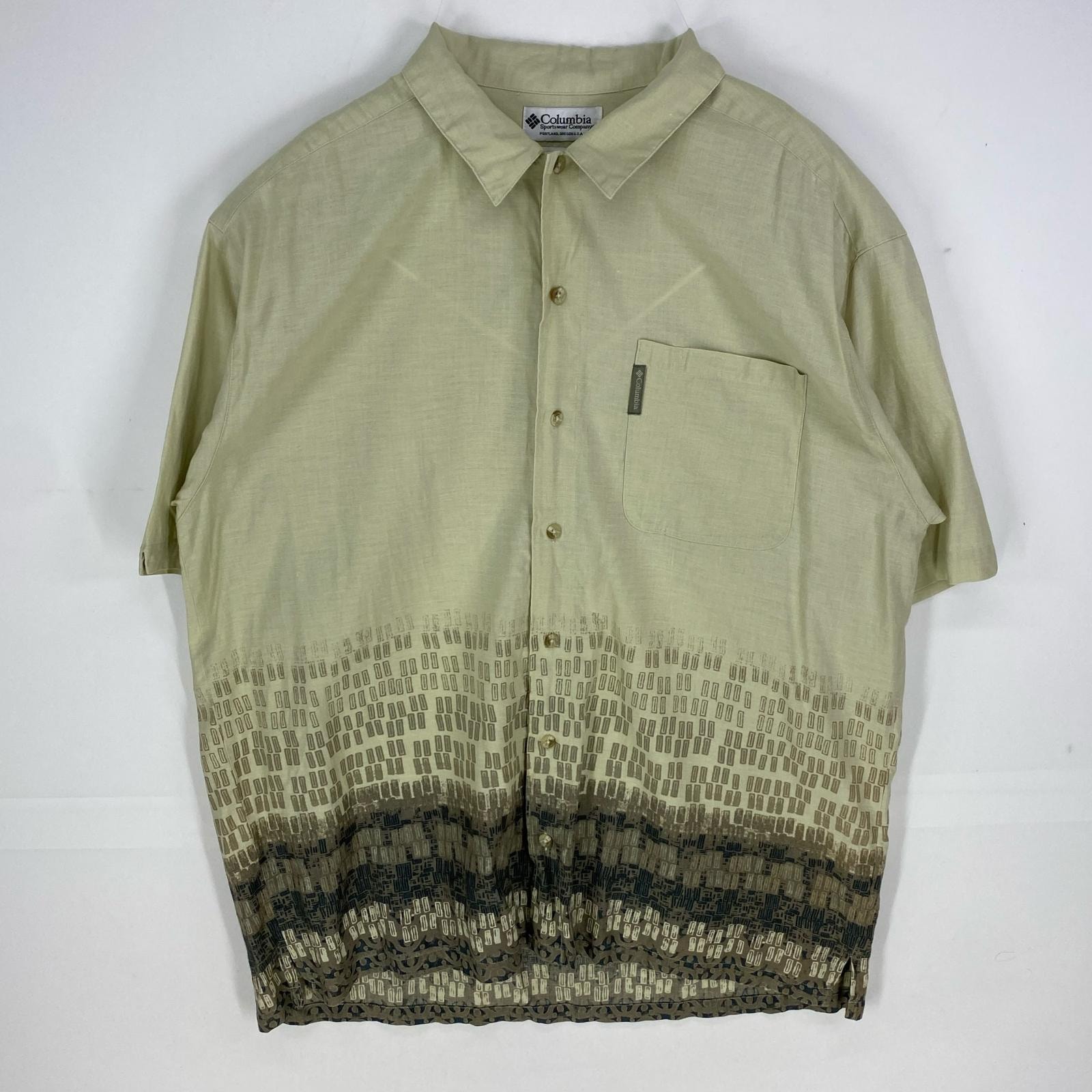 古着 コロンビア Columbia 半袖シャツ ワンポイントロゴ アウトドア 大きいサイズ ショートスリーブ XL ベージュ系 メンズ
