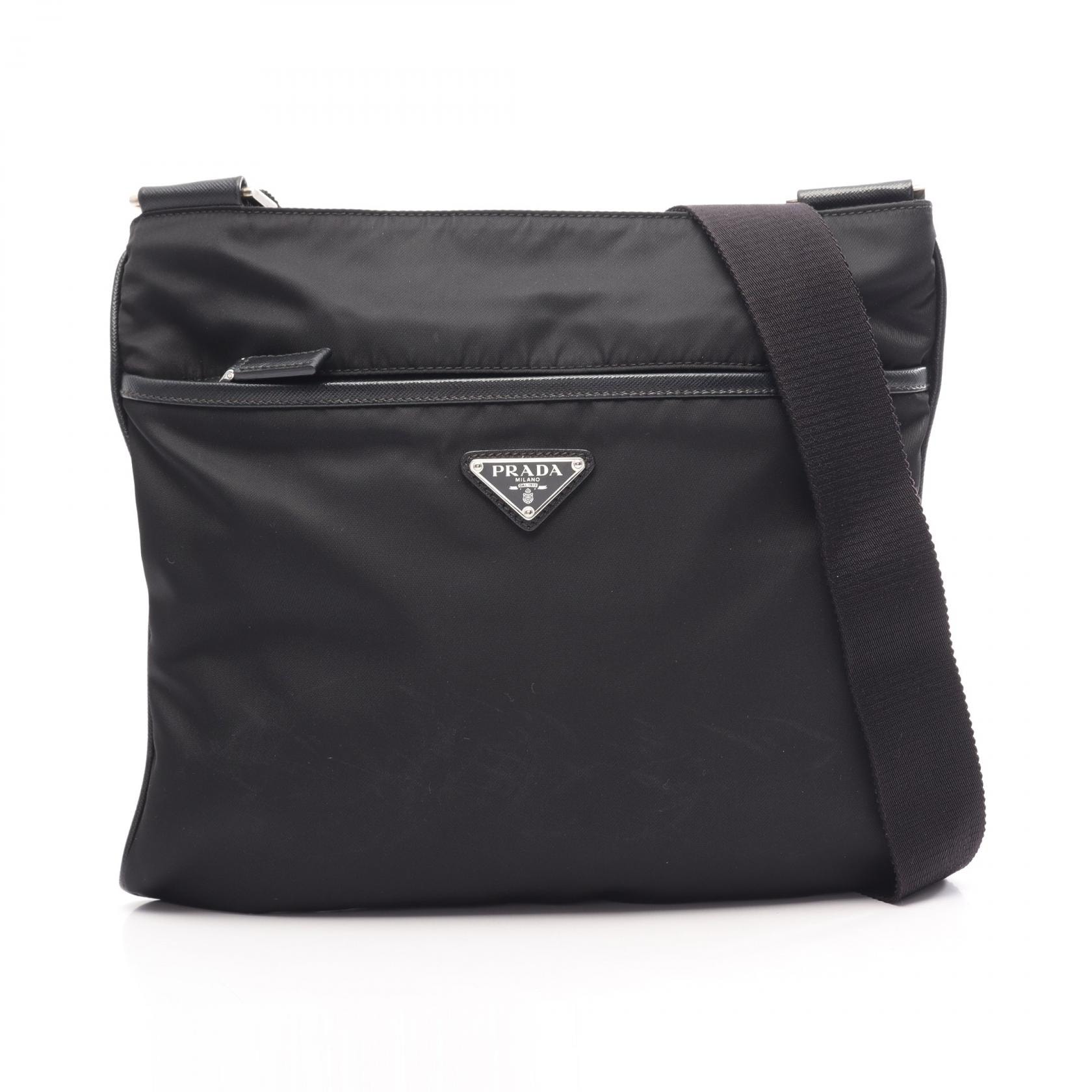 プラダ PRADA TESSUTO + SAFFI ショルダーバッグ バッグ ナイロン サフィアーノレザー メンズ レディース ブラック系 2VH053 【中古】