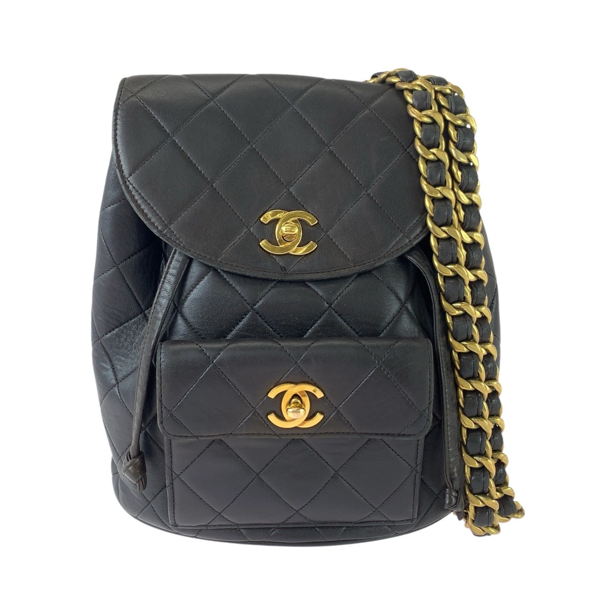 CHANEL シャネル ヴィンテージ マトラッセ ターンロック ココマーク ブラック 黒 ゴールド金具 レザー リュックサック バックパック 1-0292913 【中古】