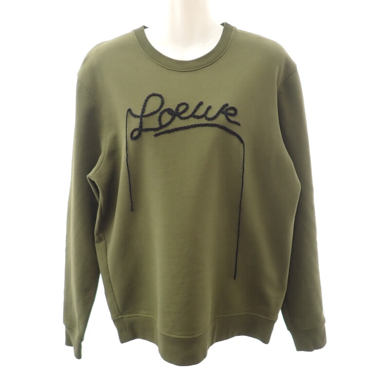 ロエベ LOEWE ロゴ シャツ 長袖 M H526Y24J06 スウェット コットン カーキ メンズ【中古】【Aランク】