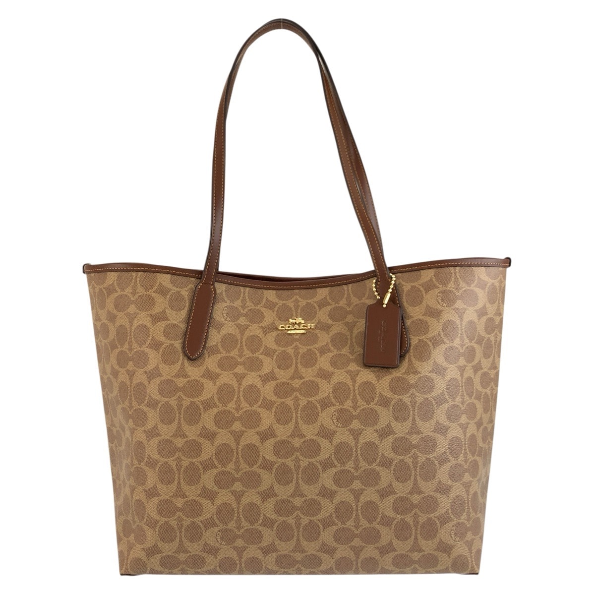 超美品 COACH コーチ シグネチャー ブラウン ゴールド金具 PVC トートバッグ ショルダーバッグ 604120 【中古】
