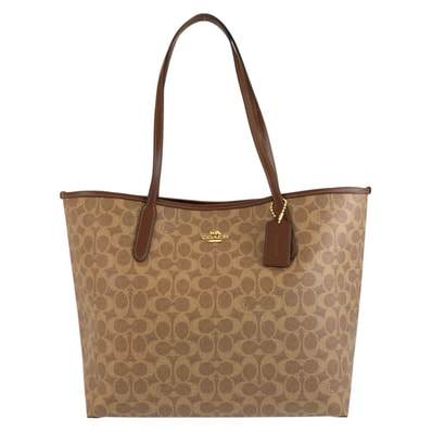 超美品 COACH コーチ シグネチャー ブラウン ゴールド金具 PVC トートバッグ ショルダーバッグ 604120 【中古】