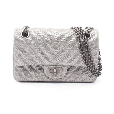 シャネル CHANEL 2.55 シェヴロン Vステッチ ミニ ショルダーバッグ バッグ レザー レディース シルバー系 【中古】