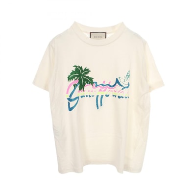 グッチ GUCCI ハワイロゴ グリッター 半袖Tシャツ 衣料品 トップス コットン メンズ ホワイト系 / マルチカラー 580762 【中古】