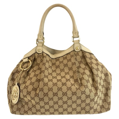 GUCCI グッチ スーキー ベージュ アイボリー ゴールド金具 GGキャンバス レザー/ トートバッグ ハンドバッグ 604291 【中古】