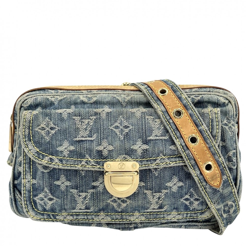 LOUIS VUITTON ルイヴィトン ウエストバッグ モノグラムデニム バムバッグ ボディバッグ 肩掛け 斜め掛け M95347    ブルー 青 ゴールド金具 レディース【中古品】
