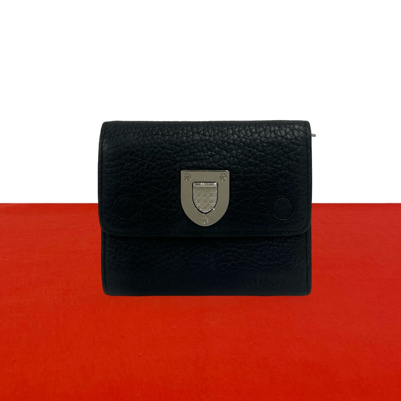 Christian Dior ディオール ロゴ 金具 レザー 三つ折り財布 ブラック
 27267