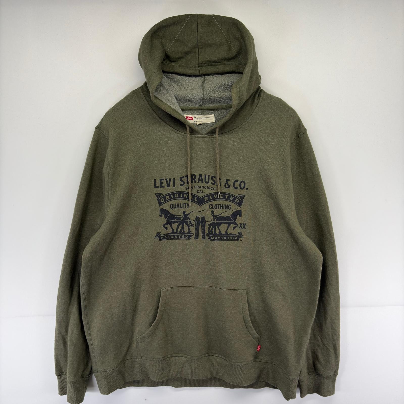 古着 リーバイス Levi's スウェット ロゴ プリント パーカー プルオーバー  大きいサイズ 2XL  グリーン系 メンズ