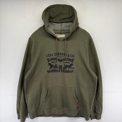 古着 リーバイス Levi's スウェット ロゴ プリント パーカー プルオーバー 大きいサイズ 2XL グリーン系 メンズ