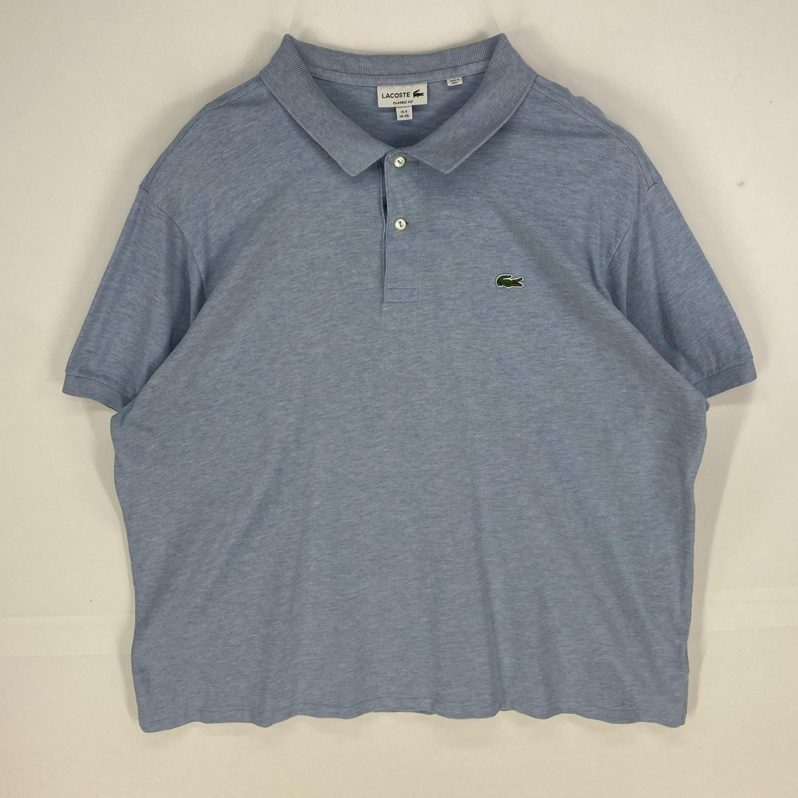 古着 ラコステ LACOSTE 鹿の子 半袖シャツ ワンポイントロゴ ショートスリーブ ポロシャツ ワッペン 4XL  水色系 メンズ